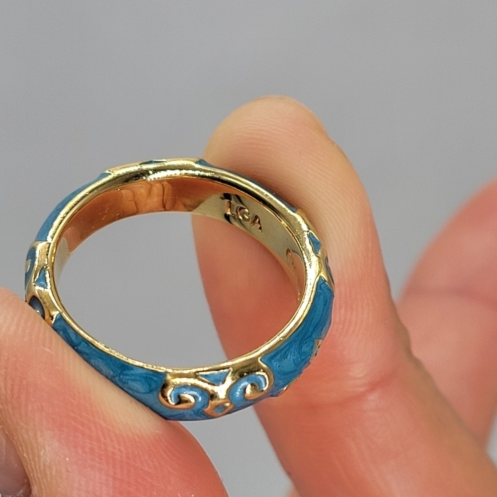 Lauren G Adams Moroccan Ring Hand Painted Light Blue Enamel Swirl Design Size 7 - Picture 2 of 10